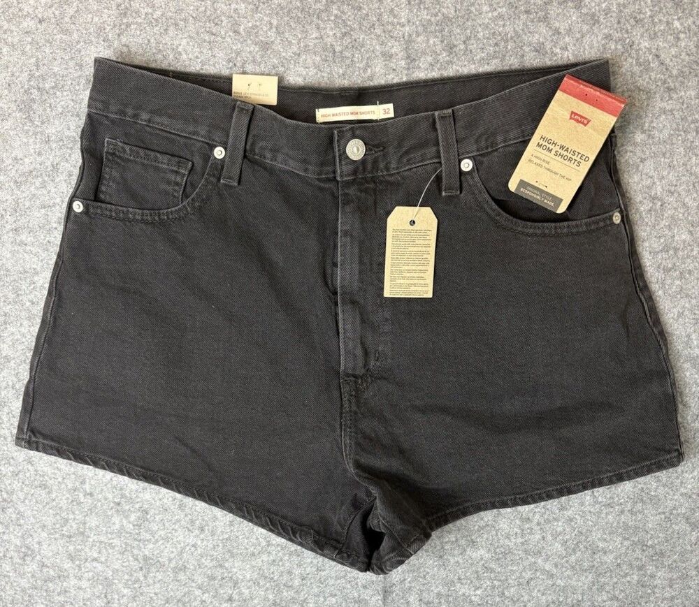 Levi's High Waisted Mom Shorts Sz 32 Black Denim Beach Summer